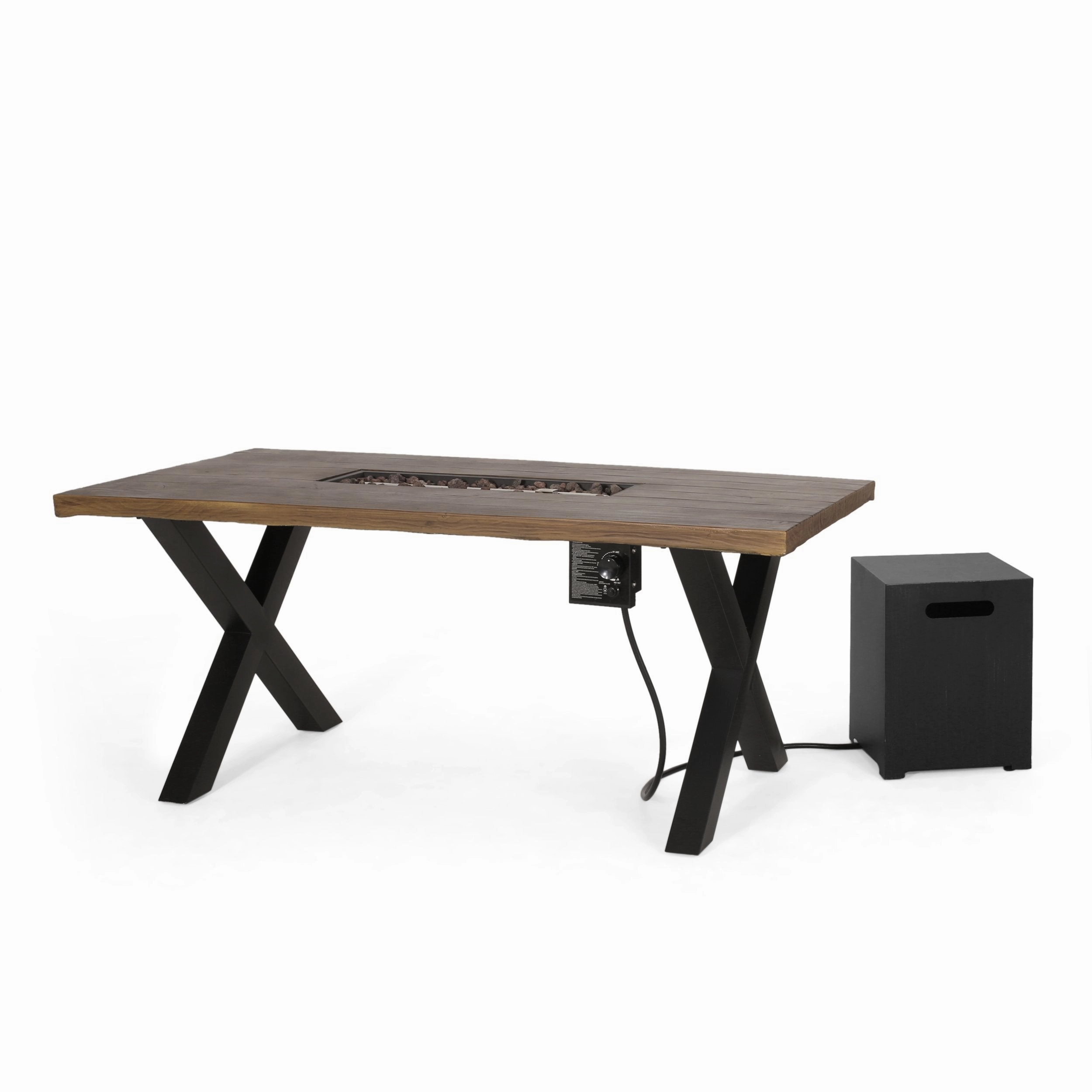 Outdoor 40,000 BTU Fire Pit Dining Table with Tank Holder, Textured Brown Walnut, Black, and Dark Gray - NH895513 floor chair, tatami chair