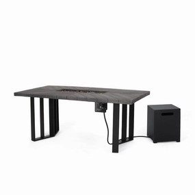 Outdoor 40,000 BTU Fire Pit Dining Table with Tank Holder, Textured Gray Oak, Black, and Dark Gray - NH795513 floor chair, tatami chair