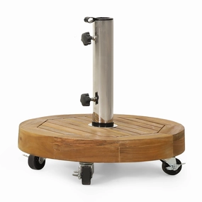 Outdoor 40lb Acacia Wood Circular Umbrella Base with Stainless Steel Tube, Teak - NH146413 cowhide rug, luxury rug