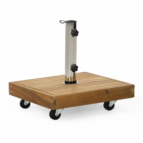 Outdoor 49lb Acacia Wood Square Umbrella Base with Stainless Steel Tube, Teak - NH246413 cowhide rug, luxury rug
