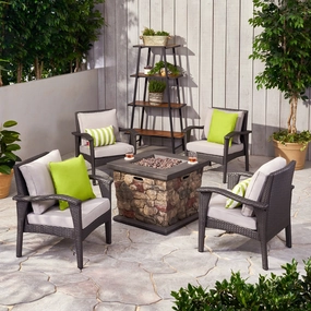 Outdoor 4 Club Chair Chat Set with Fire Pit - NH259903 clothes rack, garment rack