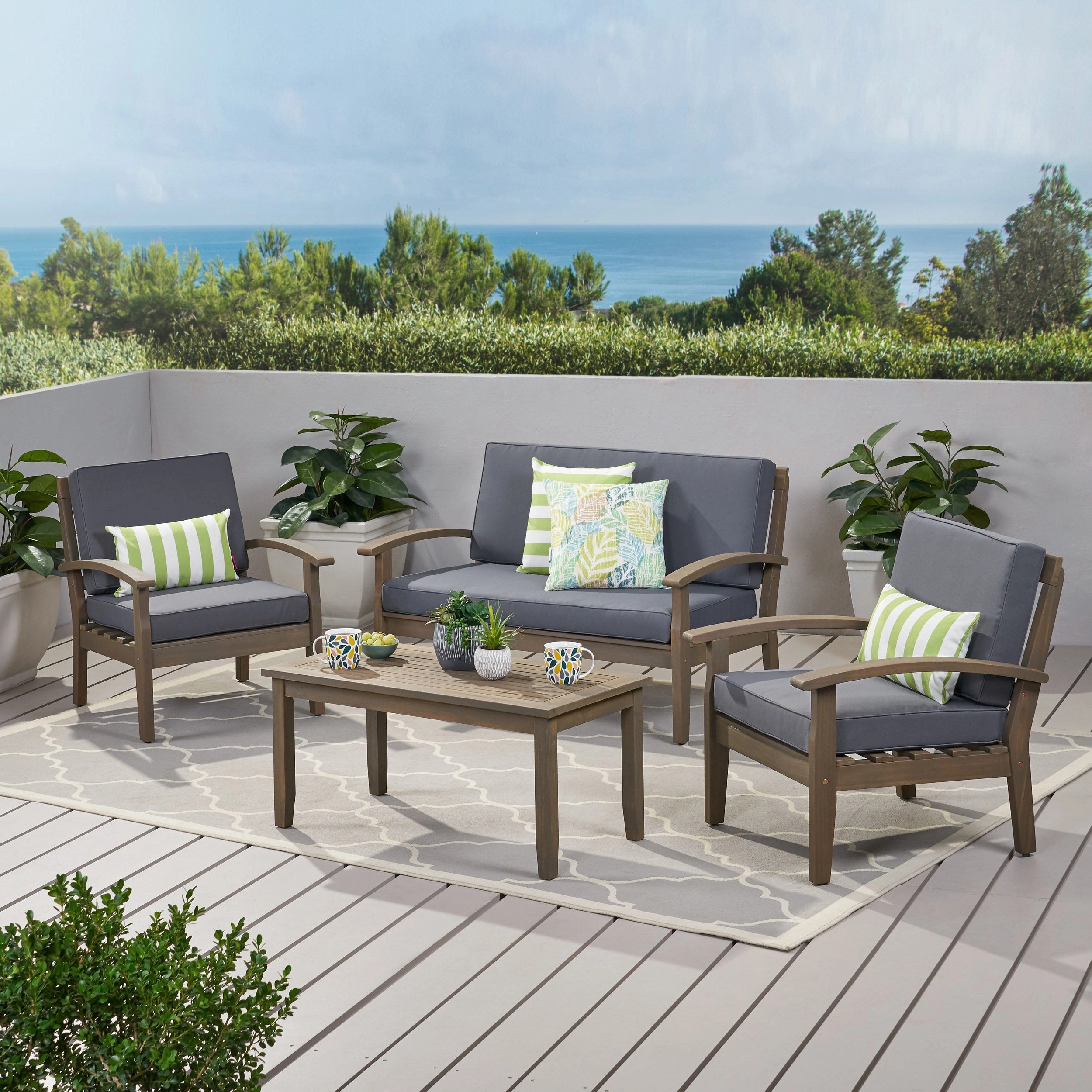 Outdoor 4-Piece Acacia Wood Chat Set - NH484503 cushion cover, soft furnishing