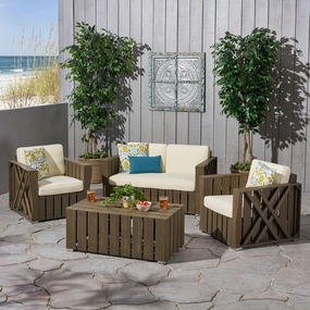 Outdoor 4-piece Acacia Wood Chat Set with Cushions - NH285692 cushion cover, soft furnishing