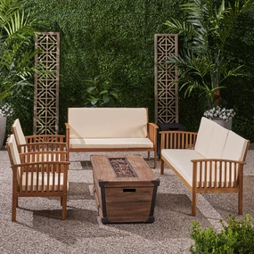 Outdoor 4 Piece Acacia Wood Conversational Set with Cushions and Fire Pit - NH528703 clothes rack, garment rack