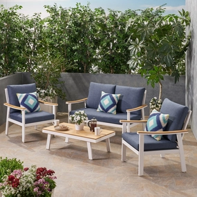 Outdoor 4 Piece Aluminum and Faux Wood Chat Set with Cushions - NH332803 cushion cover, soft furnishing