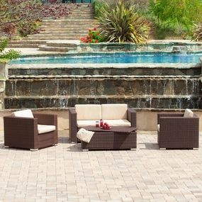Outdoor 4-Piece Brown Wicker Sofa Set with Storage Ottoman Table - NH382612 cushion cover, soft furnishing