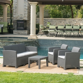 Outdoor 4 Piece Charcoal Faux Wicker Rattan Style Chat Set - NH126203 cushion cover, soft furnishing