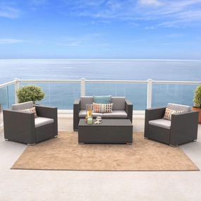 Outdoor 4-Piece Grey Wicker Sofa Set - NH015592 cushion cover, soft furnishing