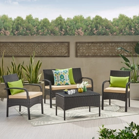 Outdoor 4-Piece Multi Brown Wicker Chat Set - NH473692 cushion cover, soft furnishing