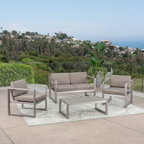 Outdoor 4 Piece Silver Rust-Proof Aluminum Chat Set with Khaki Water Resistant Cushions - NH652403 cushion cover, soft furnishing