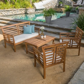 Outdoor 4-piece Solid Wood Chat Set with Cushions - NH231692 cushion cover, soft furnishing