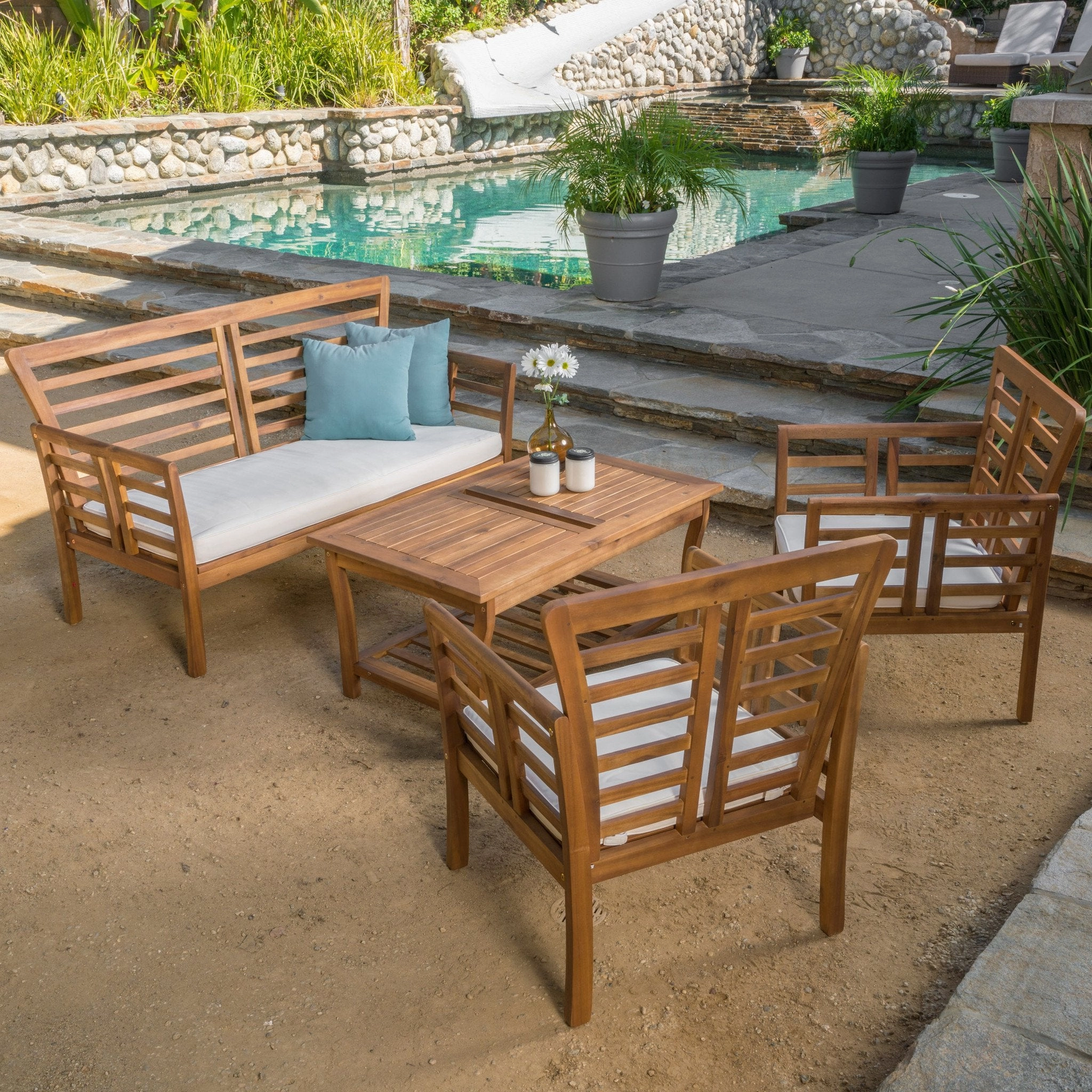 Outdoor 4-piece Solid Wood Chat Set with Cushions - NH231692 cushion cover, soft furnishing