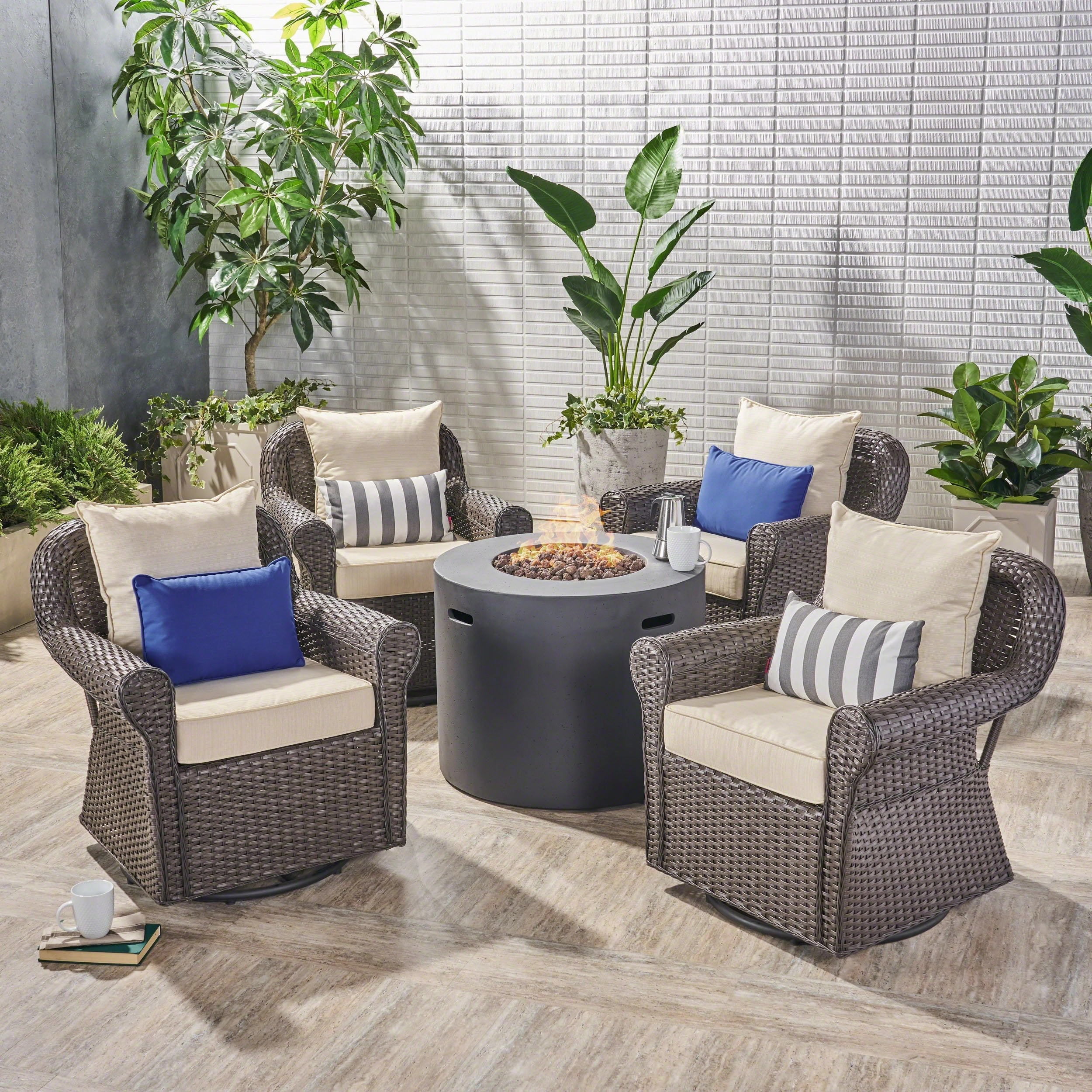 Outdoor 4 Piece Swivel Club Chair Set with Round Fire Pit - NH882503 clothes rack, garment rack