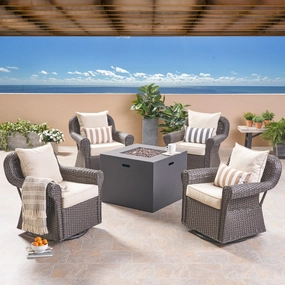 Outdoor 4 Piece Swivel Club Chair Set with Square Fire Pit - NH182503 clothes rack, garment rack