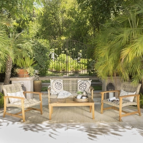 Outdoor 4 Piece Wicker Chat Set with Natural Stained Acacia Wood Frame - NH517103 clothes rack, garment rack