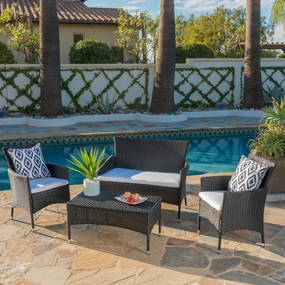 Outdoor 4 Piece Wicker Chat Set with Water Resistant Cushions - NH713303 cushion cover, soft furnishing