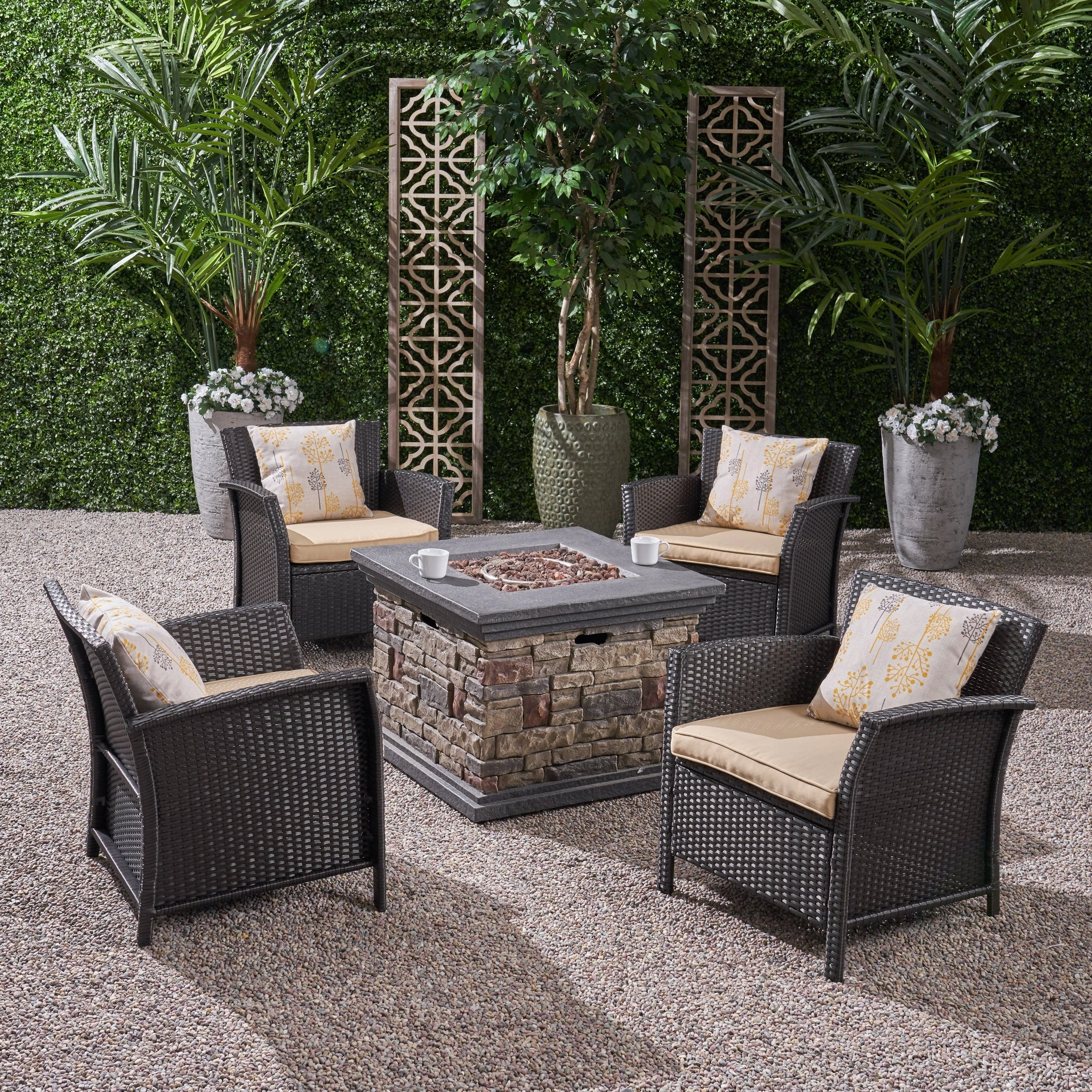 Outdoor 4 Piece Wicker Club Chair Chat Set with Fire Pit - NH474503 clothes rack, garment rack