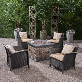 Outdoor 4 Piece Wicker Club Chair Chat Set with Fire Pit - NH474503 clothes rack, garment rack