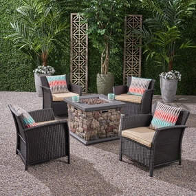 Outdoor 4 Piece Wicker Club Chair Chat Set with Stone Finished Fire Pit - NH234503 clothes rack, garment rack