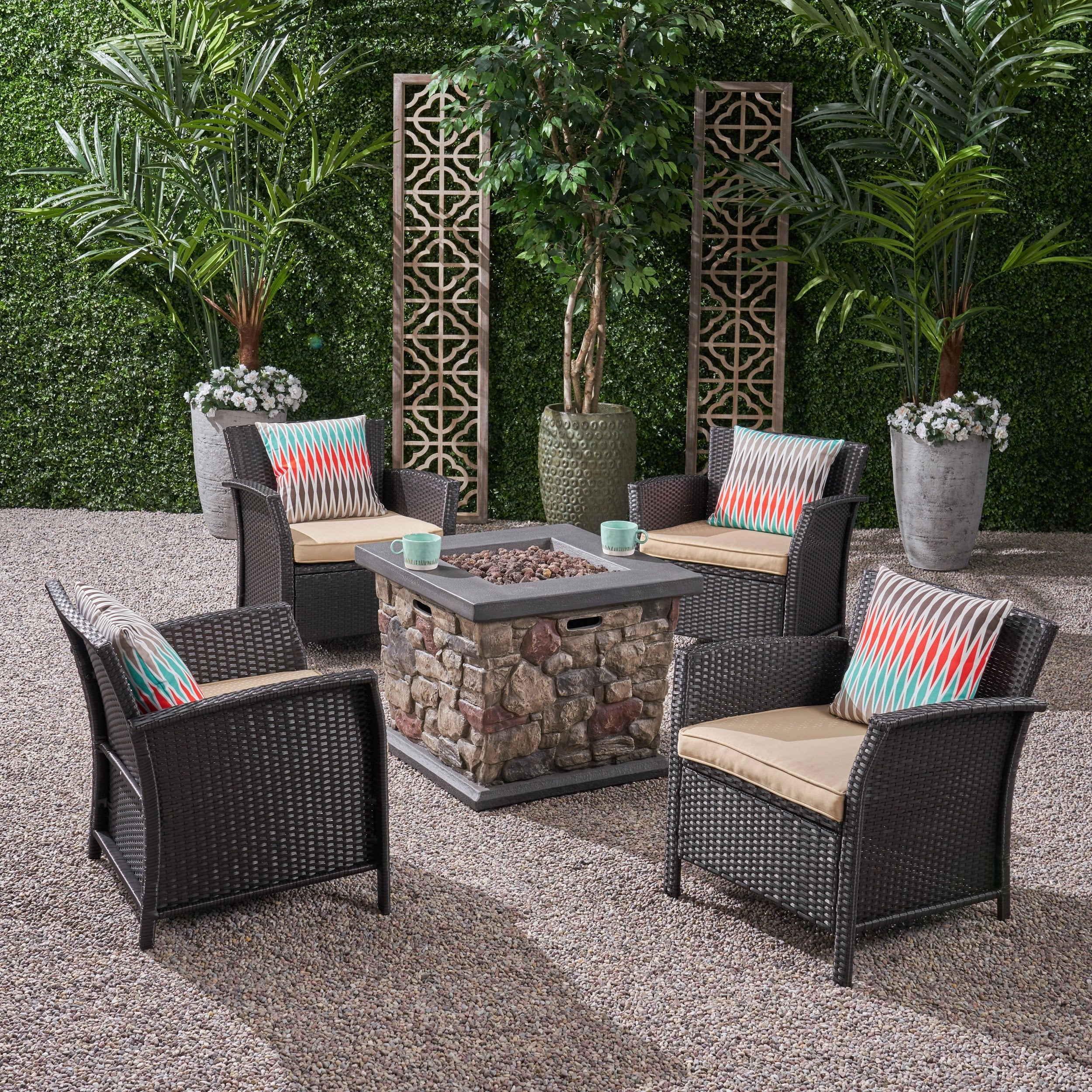 Outdoor 4 Piece Wicker Club Chair Chat Set with Stone Finished Fire Pit - NH234503 clothes rack, garment rack