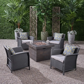 Outdoor 4 Piece Wicker Club Chair Chat Set with Wood Finished Fire Pit - NH134503 clothes rack, garment rack