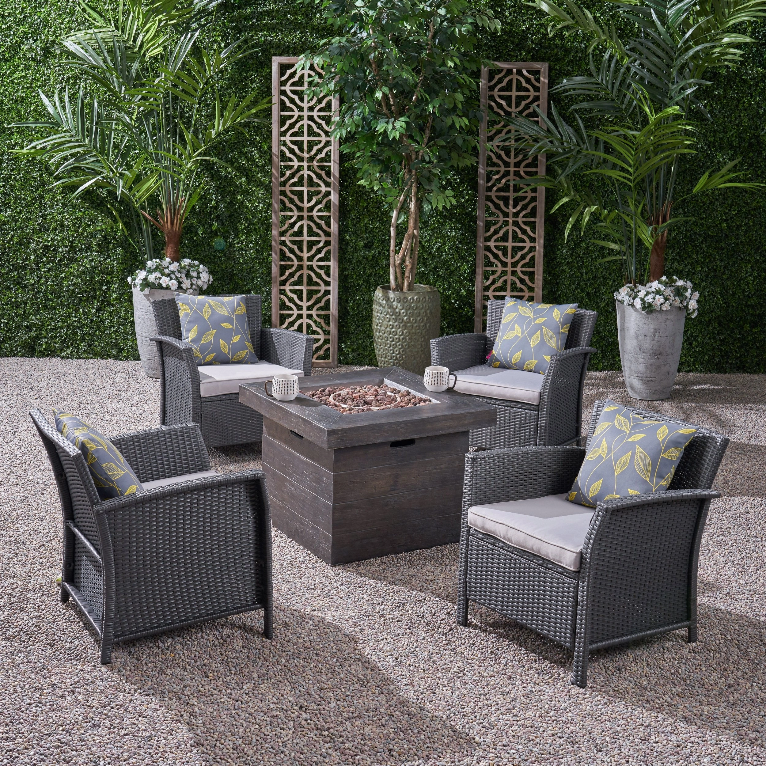 Outdoor 4 Piece Wicker Club Chair Chat Set with Wood Finished Fire Pit - NH134503 clothes rack, garment rack