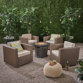 Outdoor 4 Piece Wicker Swivel Chair Set with Fire Pit, Brown and Brown - NH708703 clothes rack, garment rack