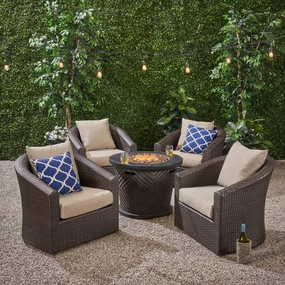 Outdoor 4 Piece Wicker Swivel Chair Set with Fire Pit, Multi Brown and Brown - NH608703 clothes rack, garment rack