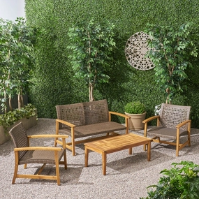 Outdoor 4 Piece Wood and Wicker Chat Set - NH861803 clothes rack, garment rack
