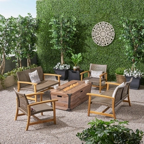 Outdoor 4 Piece Wood and Wicker Chat Set with Fire Pit - NH218703 clothes rack, garment rack