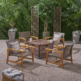 Outdoor 4 Piece Wood and Wicker Club Chair Set with Fire Pit - NH818703 clothes rack, garment rack