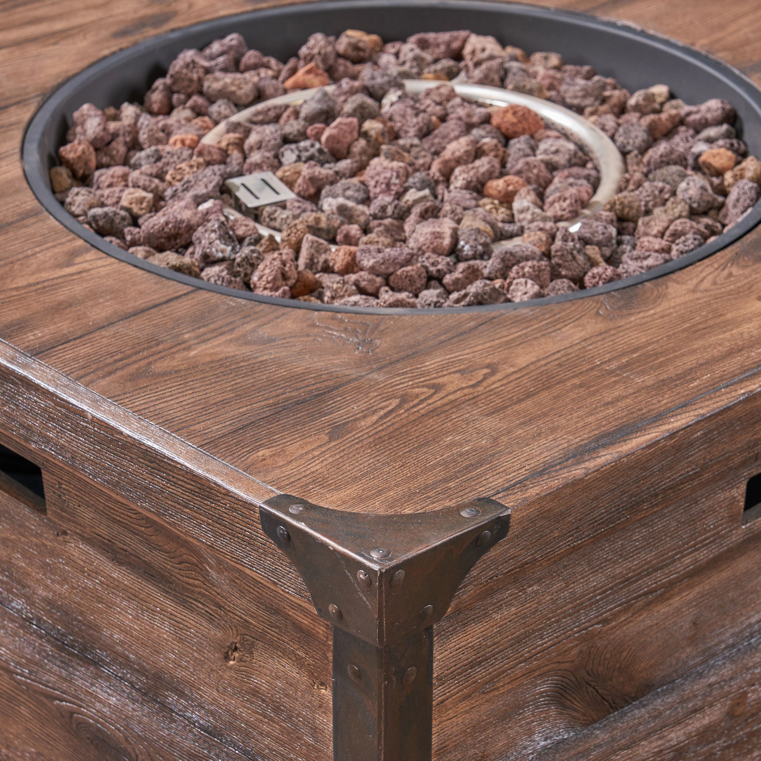 Outdoor 4 Piece Wood and Wicker Club Chair Set with Fire Pit - NH818703