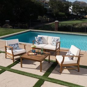 Outdoor 4 Seat Teak Finished Acacia Wood Chat Set with Water Resistant Cushions - NH927303 cushion cover, soft furnishing