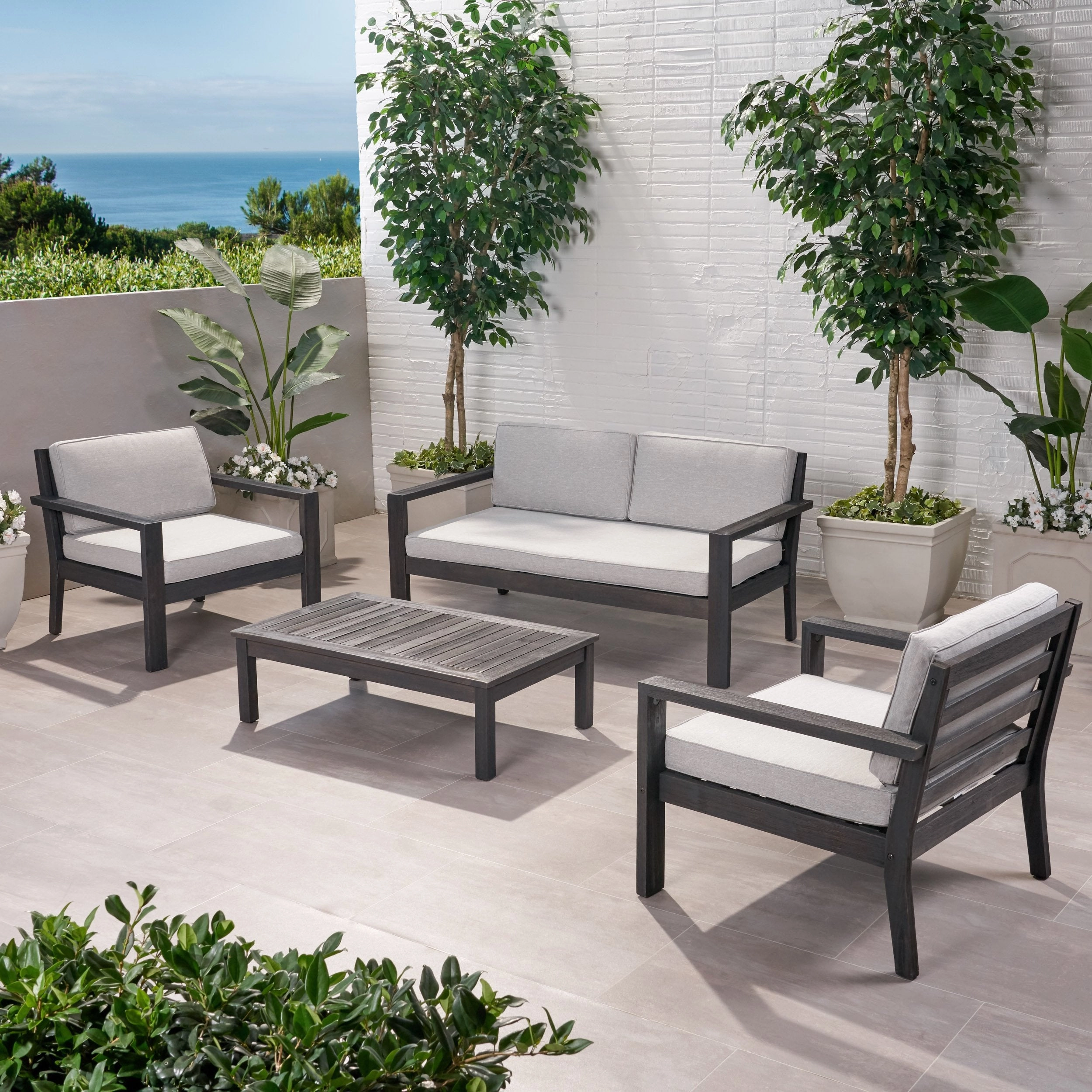 Outdoor 4 Seater Acacia Wood Chat Set with Cushions - NH312013
