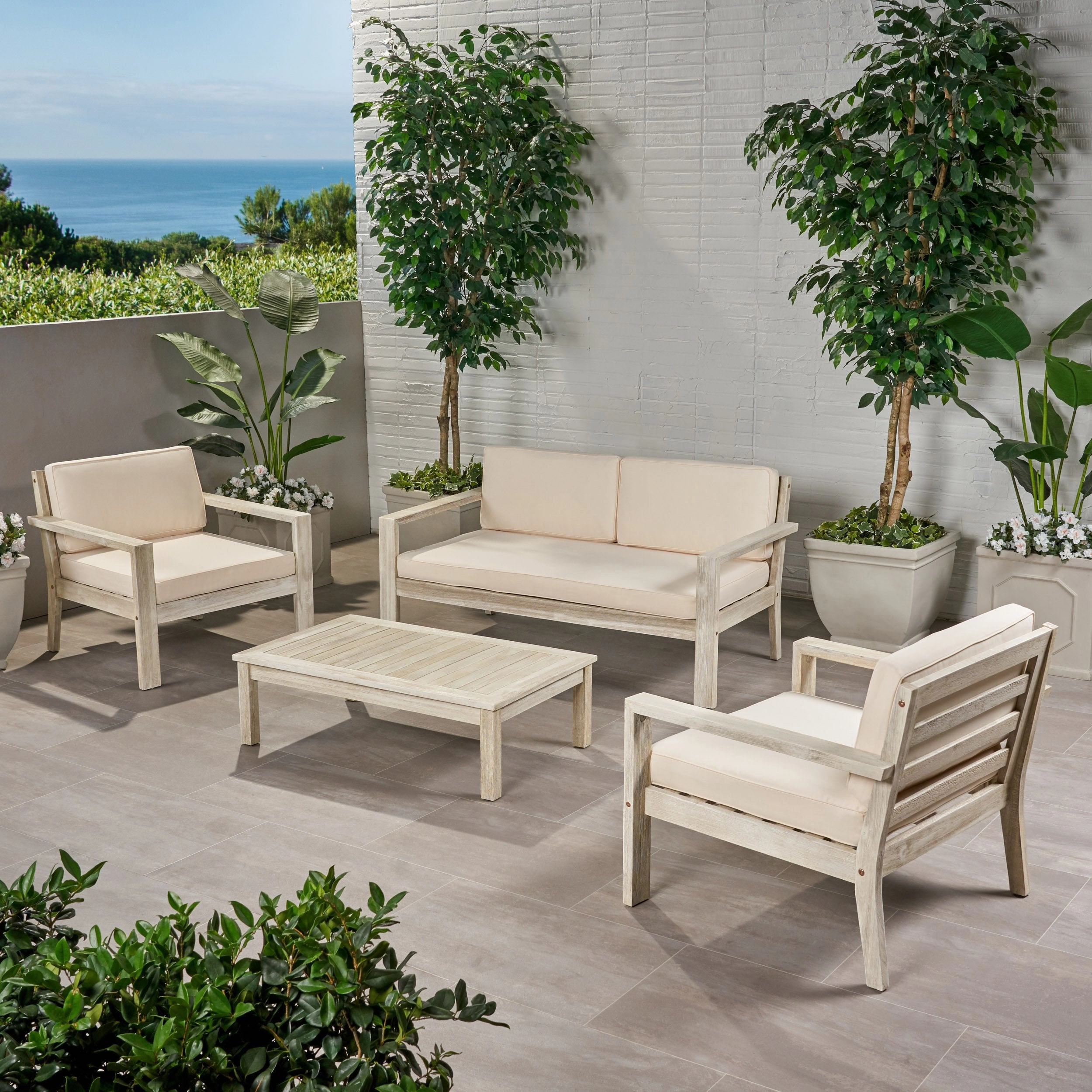 Outdoor 4 Seater Acacia Wood Chat Set with Cushions - NH802013 cushion cover, soft furnishing