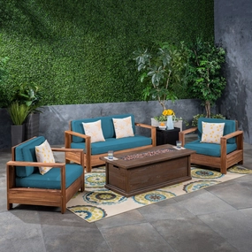 Outdoor 4-Seater Acacia Wood Chat Set with Fire Pit and Tank Holder - NH893603 cushion cover, soft furnishing