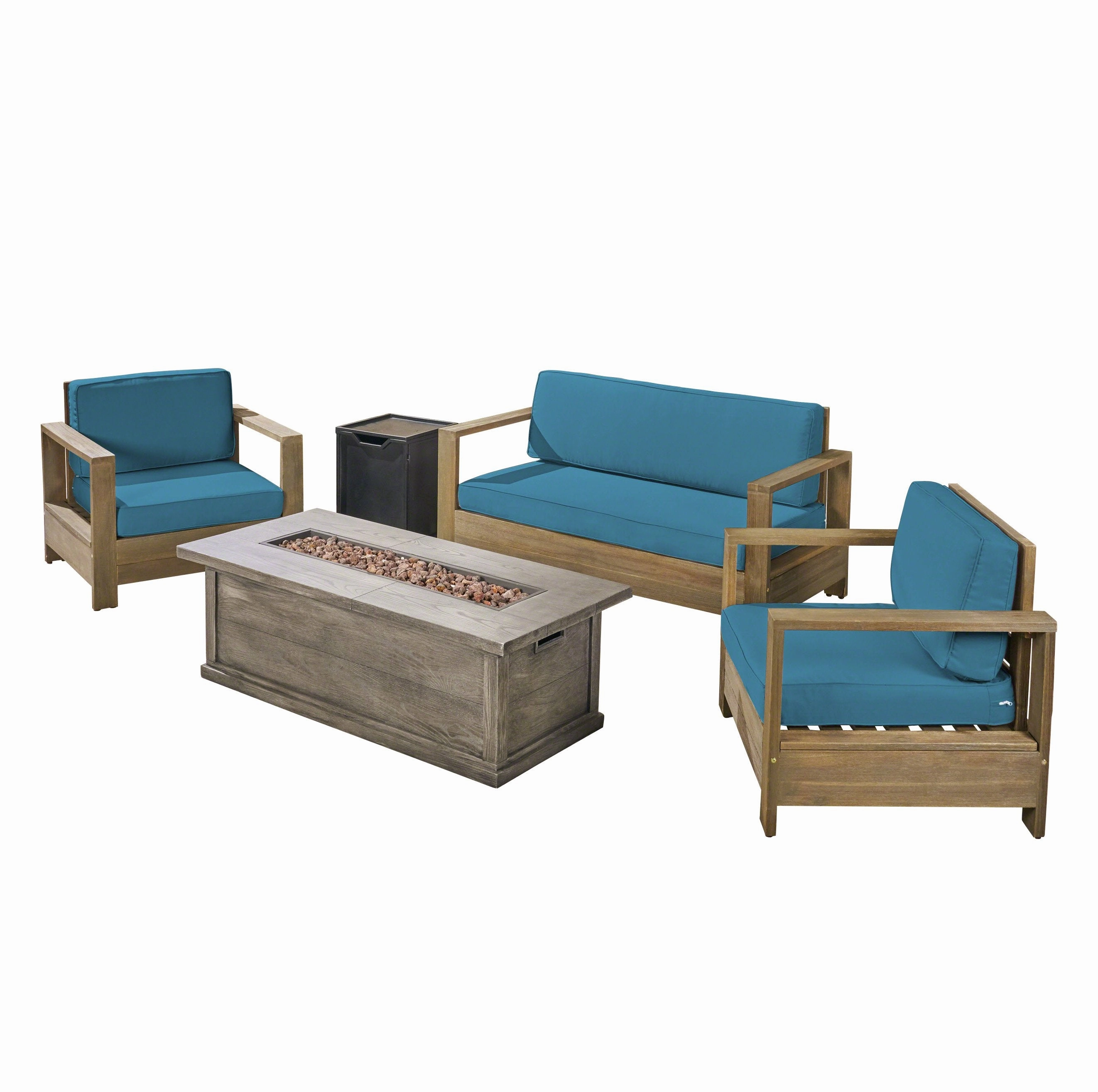 Outdoor 4-Seater Acacia Wood Chat Set with Fire Pit and Tank Holder - NH893603