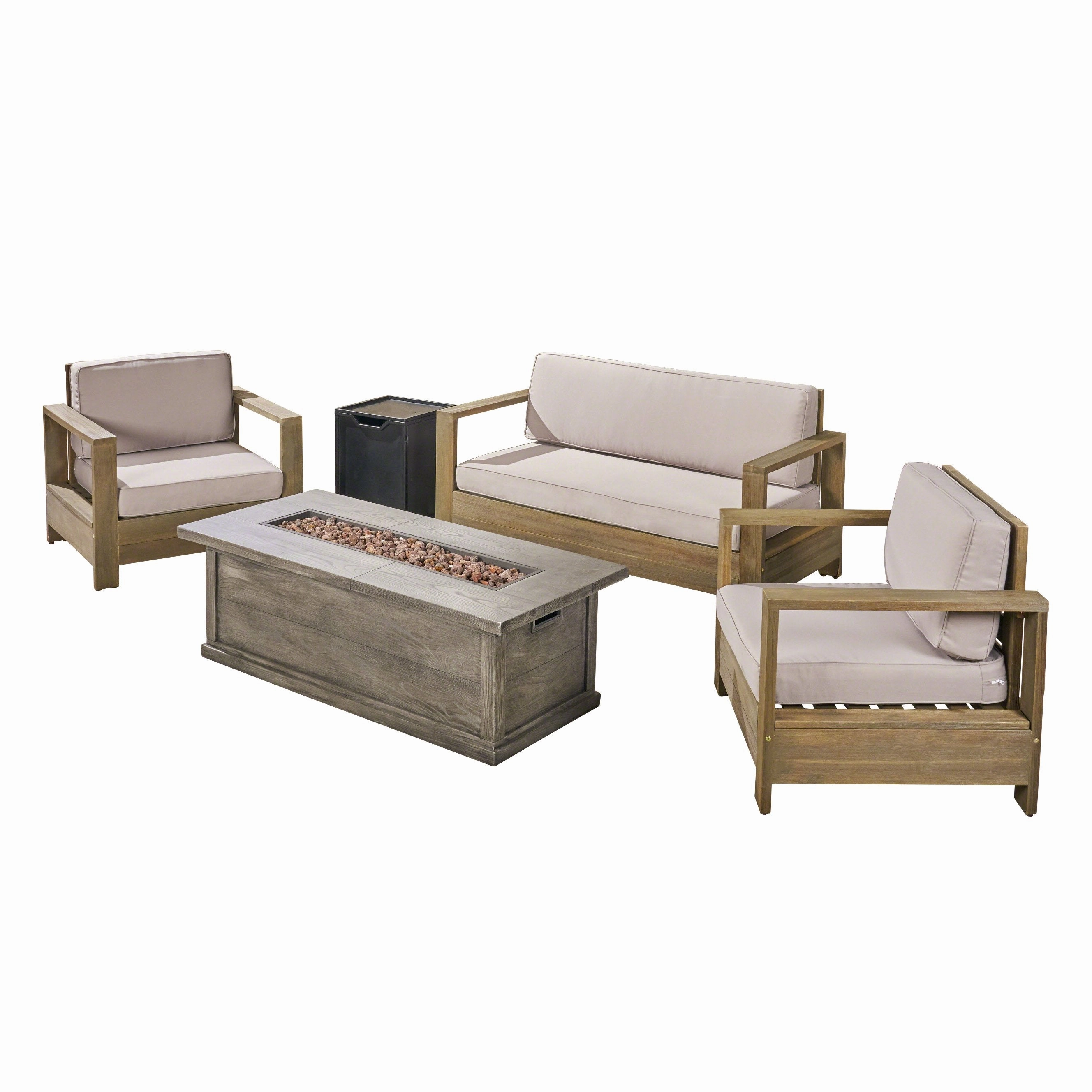 Outdoor 4-Seater Acacia Wood Chat Set with Fire Pit and Tank Holder - NH893603