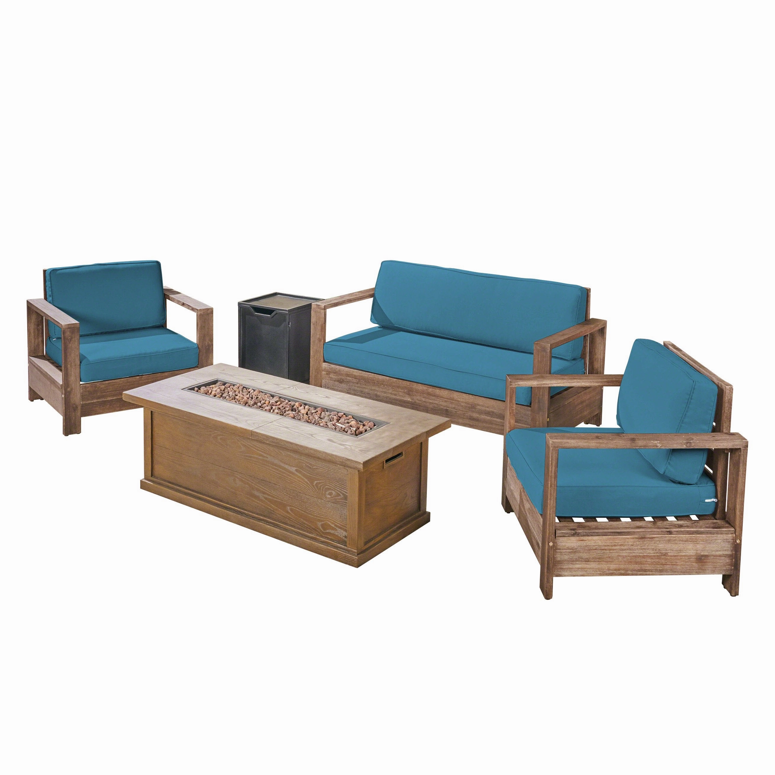 Outdoor 4-Seater Acacia Wood Chat Set with Fire Pit and Tank Holder - NH893603