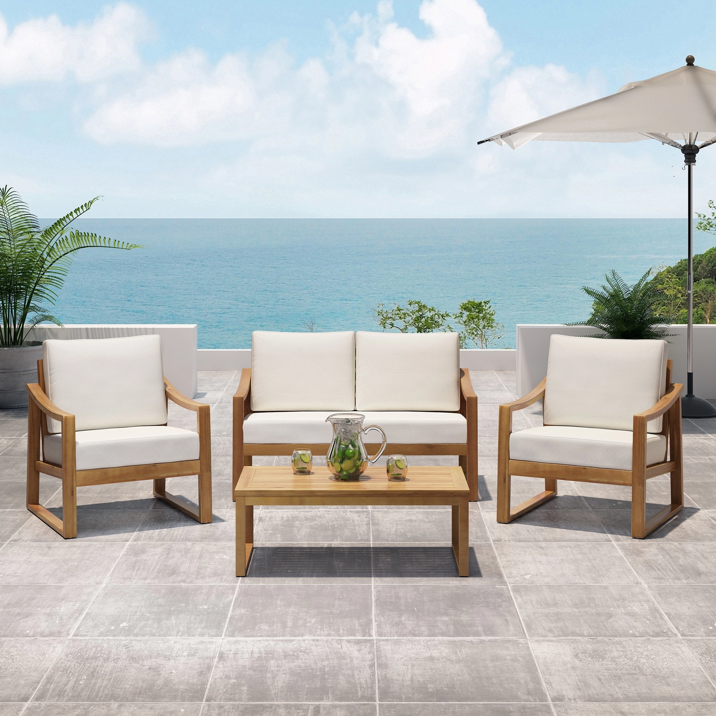 Outdoor 4 Seater Acacia Wood Chat Set with Water Resistant Cushions - NH359213 clothes rack, garment rack