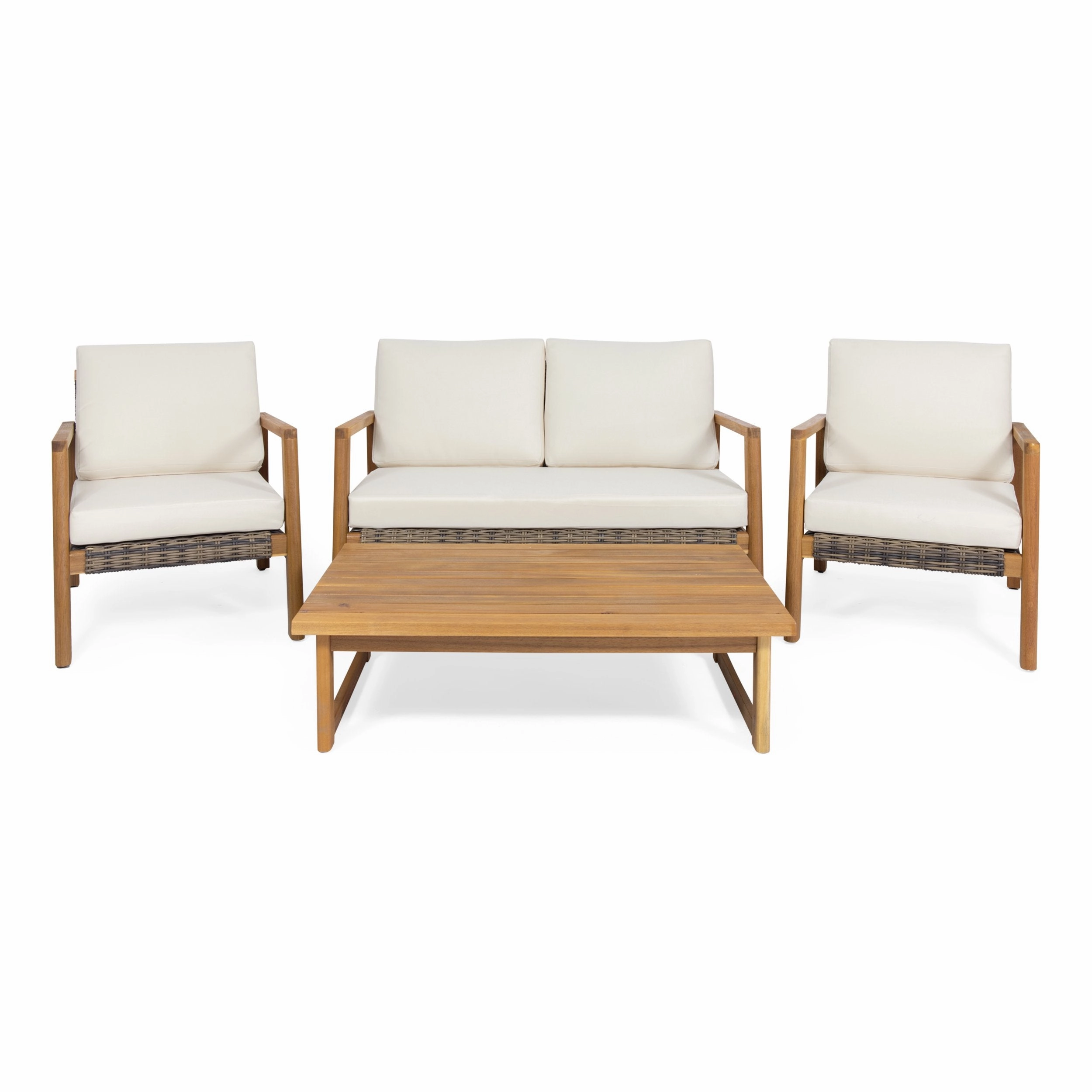 Outdoor 4 Seater Acacia Wood Chat Set with Wicker Accents - NH669213