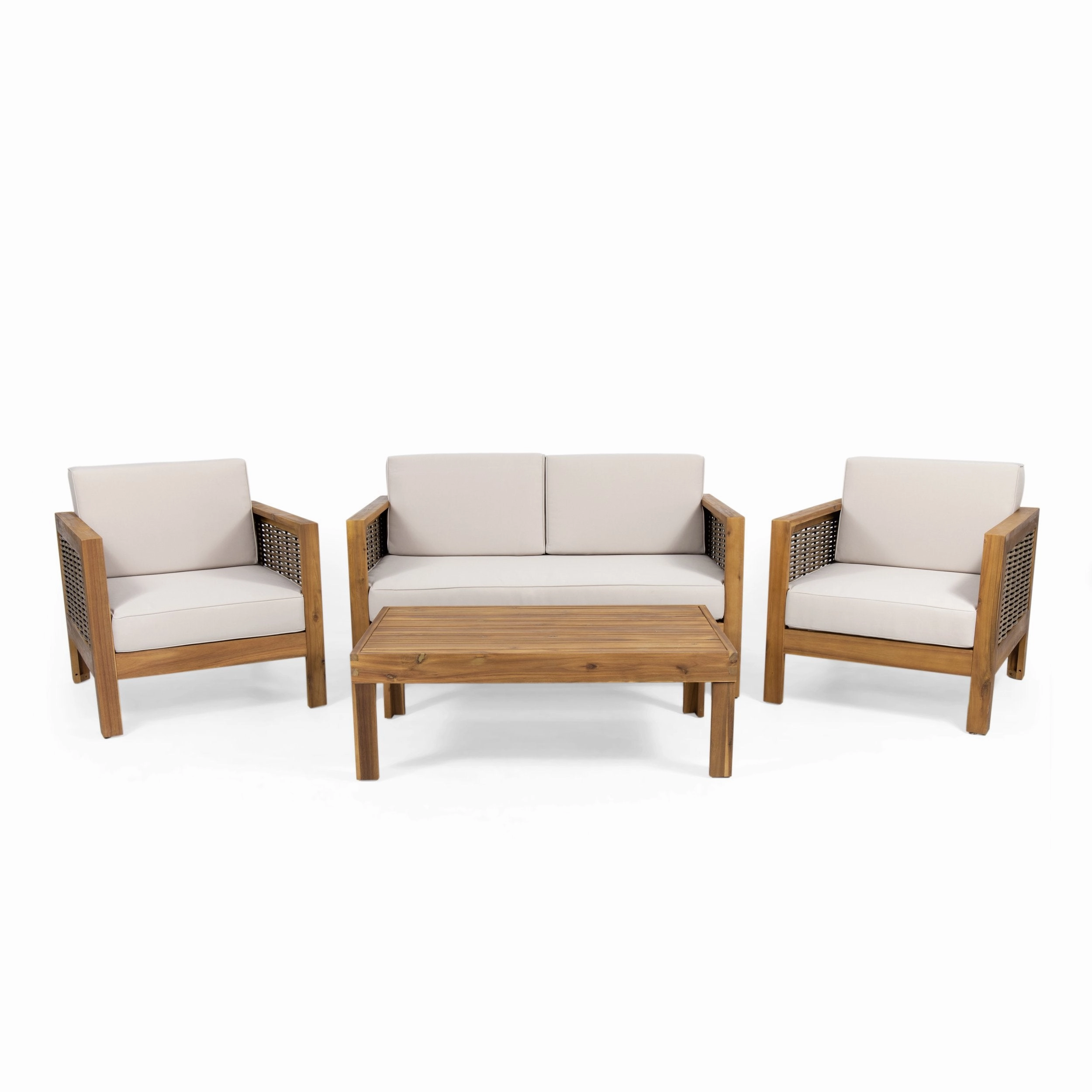 Outdoor 4 Seater Acacia Wood Chat Set with Wicker Accents - NH859213