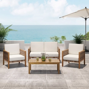 Outdoor 4 Seater Acacia Wood Chat Set with Wicker Accents - NH979213 clothes rack, garment rack