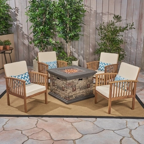 Outdoor 4-Seater Acacia Wood Club Chairs with Firepit, Brown Patina Finish and Cream and Stone - NH780603 clothes rack, garment rack
