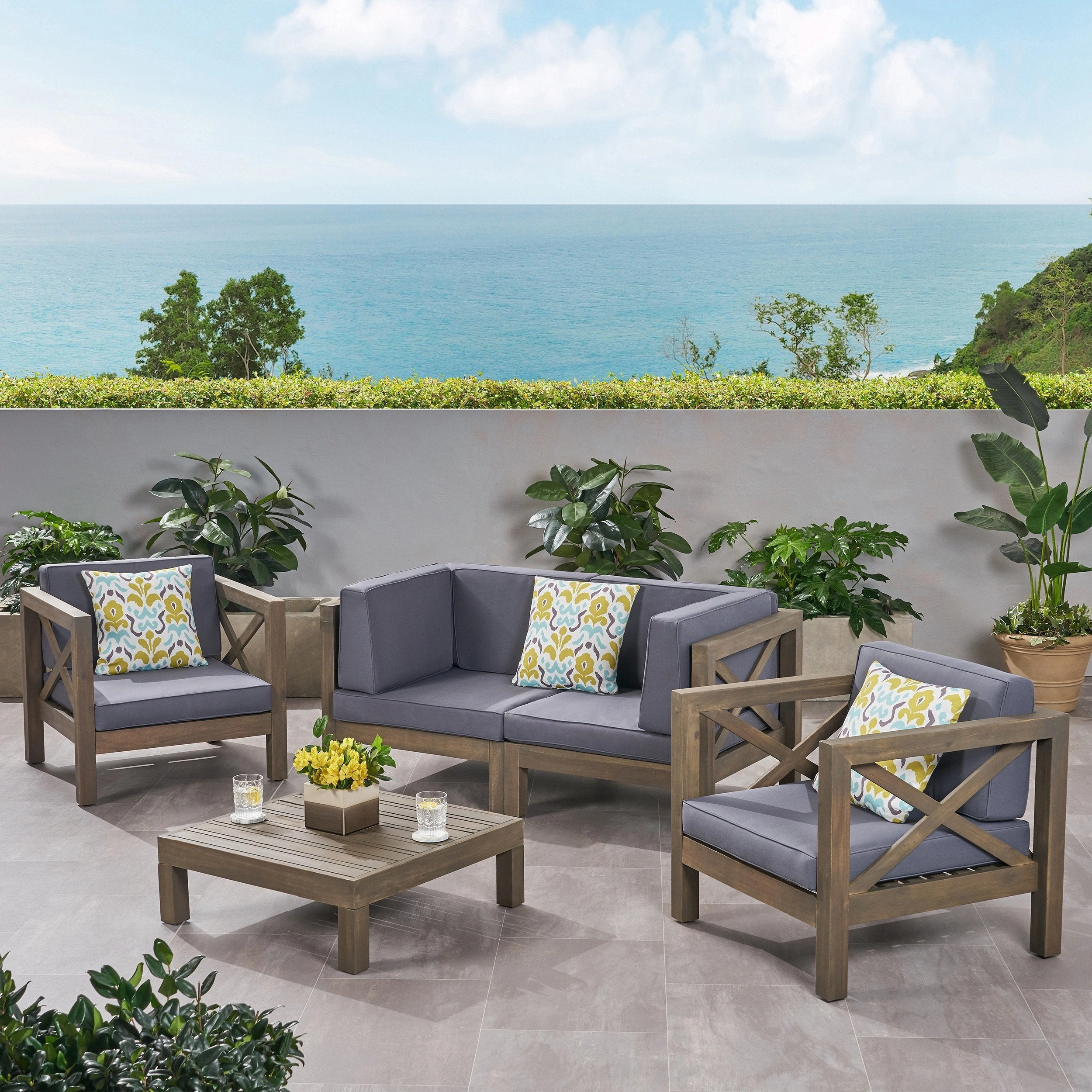 Outdoor 4 Seater Acacia Wood Loveseat Chat Set - NH504803