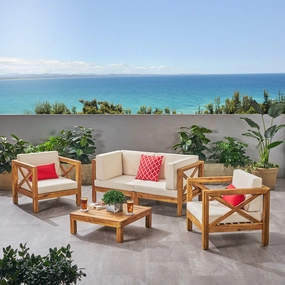 Outdoor 4 Seater Acacia Wood Loveseat Chat Set - NH504803 cushion cover, soft furnishing