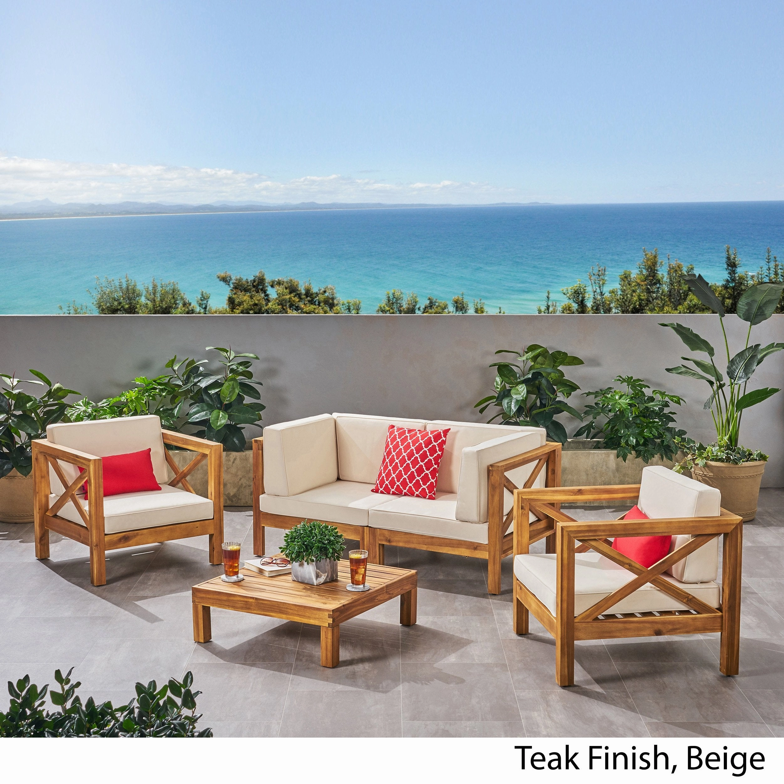 Outdoor 4 Seater Acacia Wood Loveseat Chat Set - NH504803