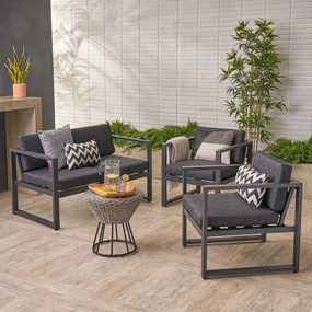 Outdoor 4 Seater Aluminum Chat Set, Silver with Dark Grey Cushions - NH976403 cushion cover, soft furnishing