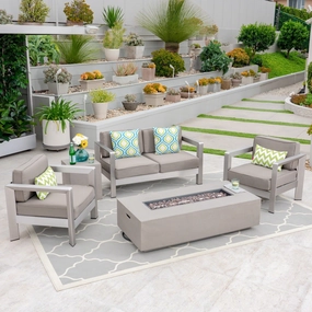 Outdoor 4-Seater Aluminum Chat Set with Fire Pit and Tank Holder - NH964603 clothes rack, garment rack