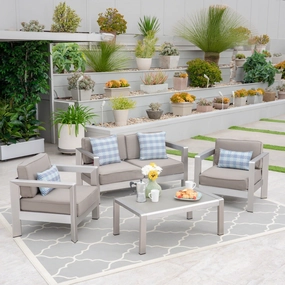 Outdoor 4-Seater Aluminum Chat Set with Tempered Glass-Topped Coffee Table - NH764603 clothes rack, garment rack